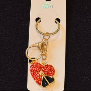 Mint Sparkling Red and Black Heart Keychain